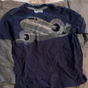 Mini Boden Navy and Gray Airplane Long Sleeve Tee